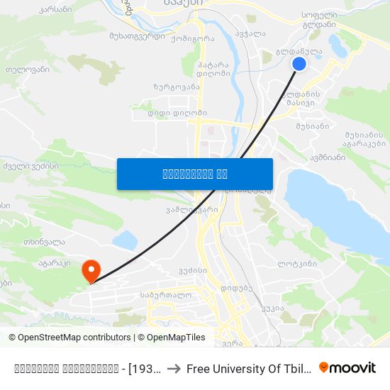 თიანეთის გზატკეცილი - [1932] to Free University Of Tbilisi map