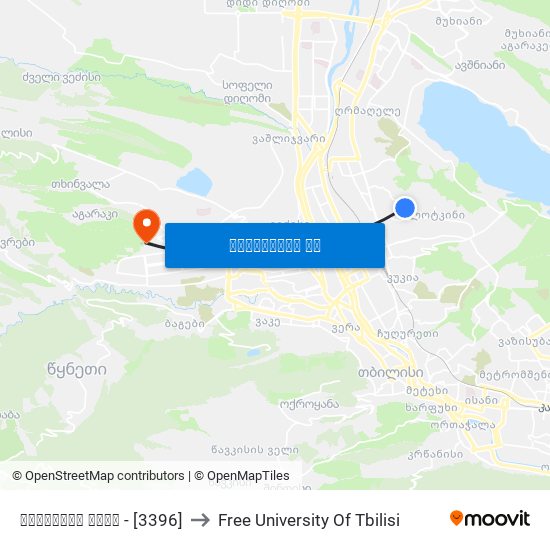 კურსების ქუჩა - [3396] to Free University Of Tbilisi map