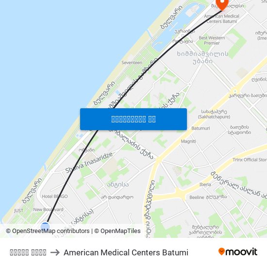 მეტრო სითი to American Medical Centers Batumi map