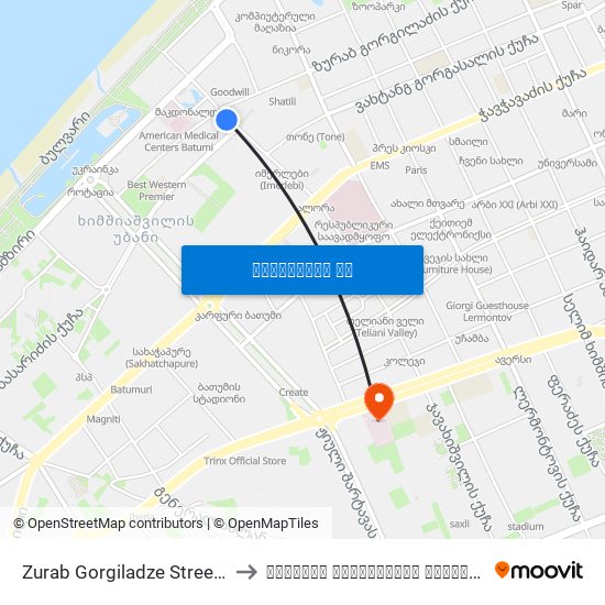 Zurab Gorgiladze Street, 105 to ბათუმის რეფერალური საავადმყოფო map