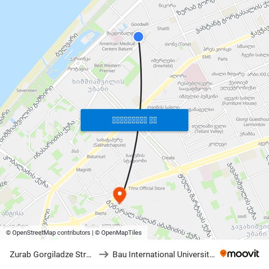 Zurab Gorgiladze Street, 105 to Bau International University Batumi map