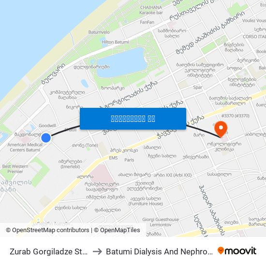 Zurab Gorgiladze Street, 105 to Batumi Dialysis And Nephrology Center map