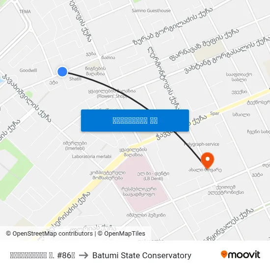 გორგილაძის ქ. #86ა to Batumi State Conservatory map