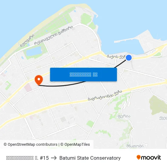 გოგებაშვილის ქ. #15 to Batumi State Conservatory map