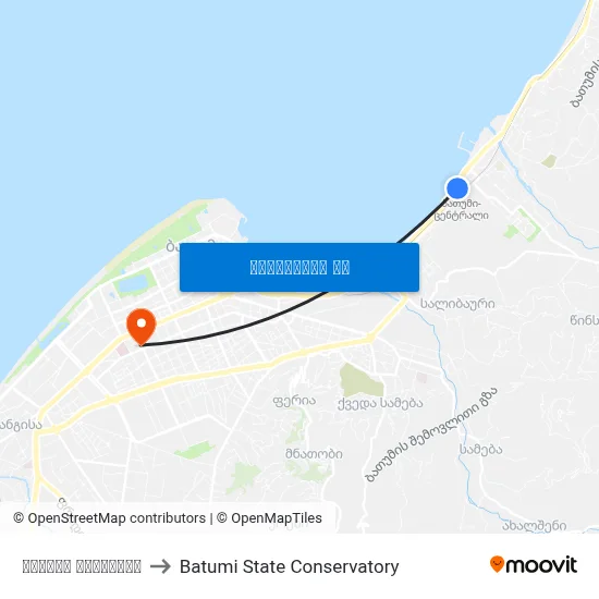 ბათუმი ცენტრალი to Batumi State Conservatory map