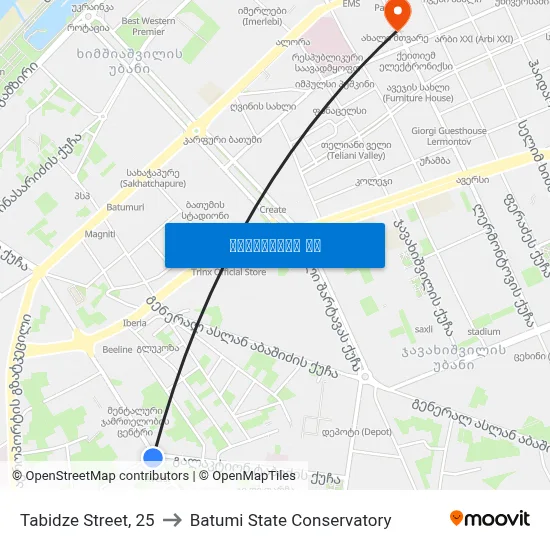 Tabidze Street, 25 to Batumi State Conservatory map