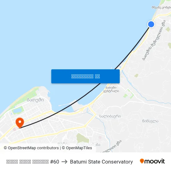 თამარ მეფის გამზირი #60 to Batumi State Conservatory map