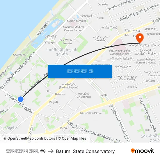 ინასარიძის ქუჩა, #9 to Batumi State Conservatory map