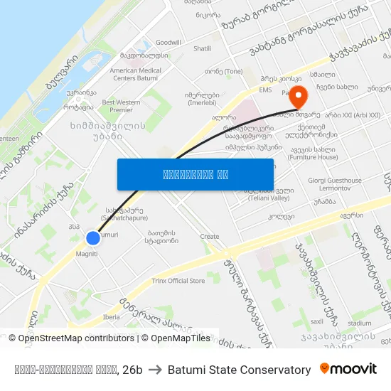 ტბელ-აბუსერიძის ქუჩა, 26b to Batumi State Conservatory map