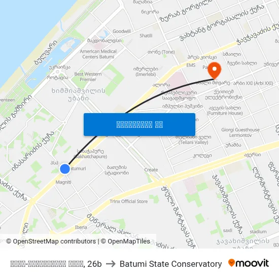 ტბელ-აბუსერიძის ქუჩა, 26b to Batumi State Conservatory map