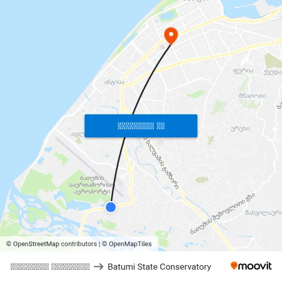 აეროპორტის გზადკეცილი to Batumi State Conservatory map