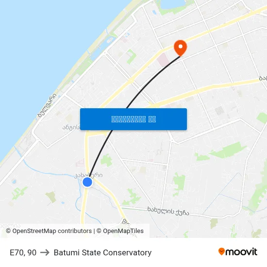 E70, 90 to Batumi State Conservatory map