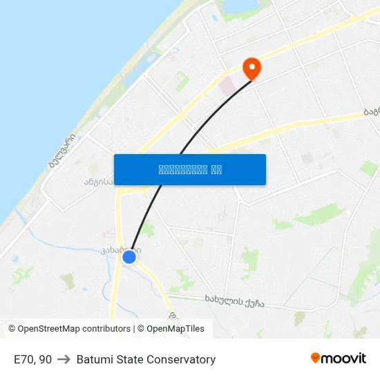 E70, 90 to Batumi State Conservatory map