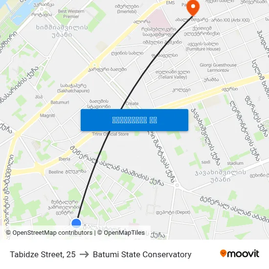 Tabidze Street, 25 to Batumi State Conservatory map