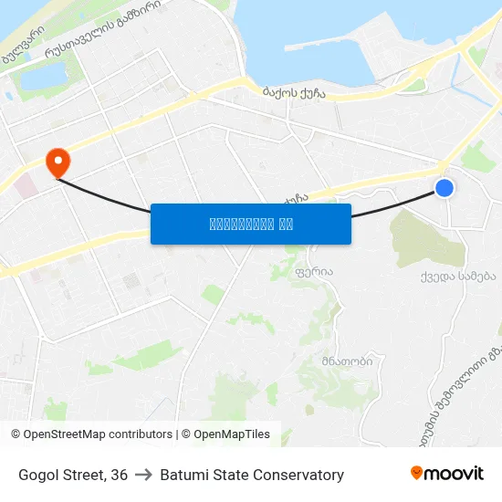 Gogol Street, 36 to Batumi State Conservatory map