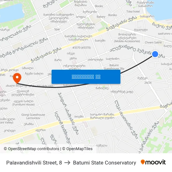 Palavandishvili Street, 8 to Batumi State Conservatory map