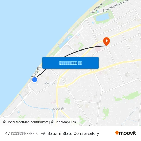 47 ხიმშიაშვილის ქ. to Batumi State Conservatory map