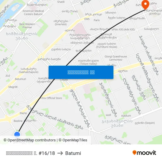 აღმაშენებლის ქ. #16/18 to Batumi map