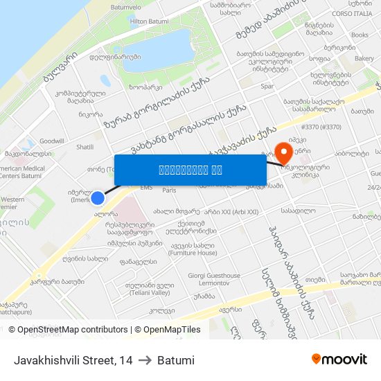 Javakhishvili Street, 14 to Batumi map