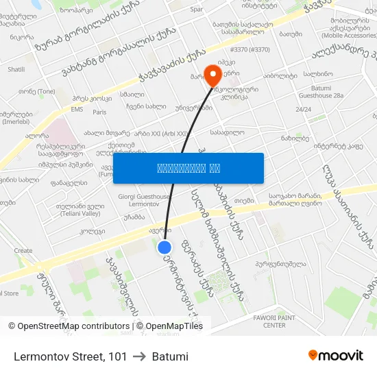 Lermontov Street, 101 to Batumi map