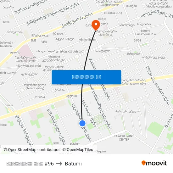 ლერმონტოვის ქუჩა #96 to Batumi map