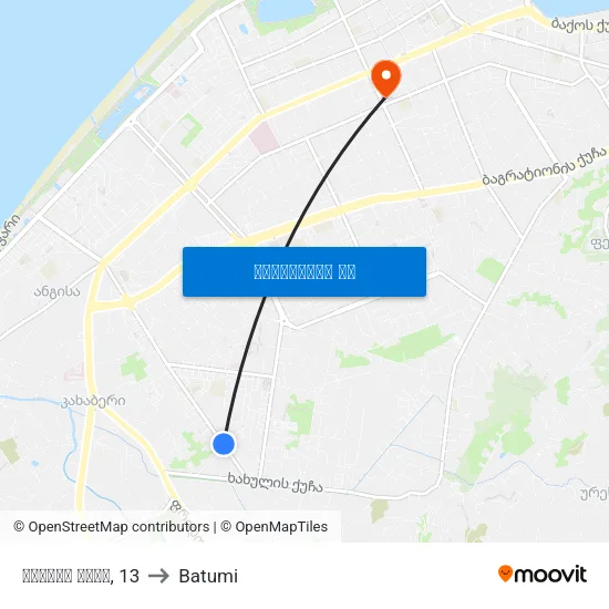 რურუას ქუჩა, 13 to Batumi map