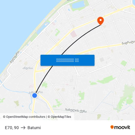 E70, 90 to Batumi map