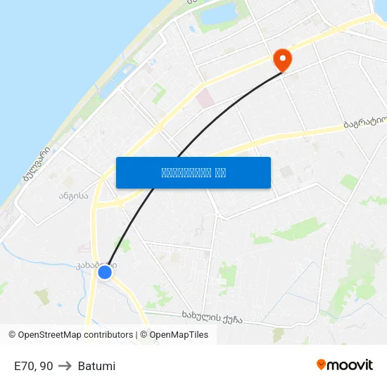 E70, 90 to Batumi map