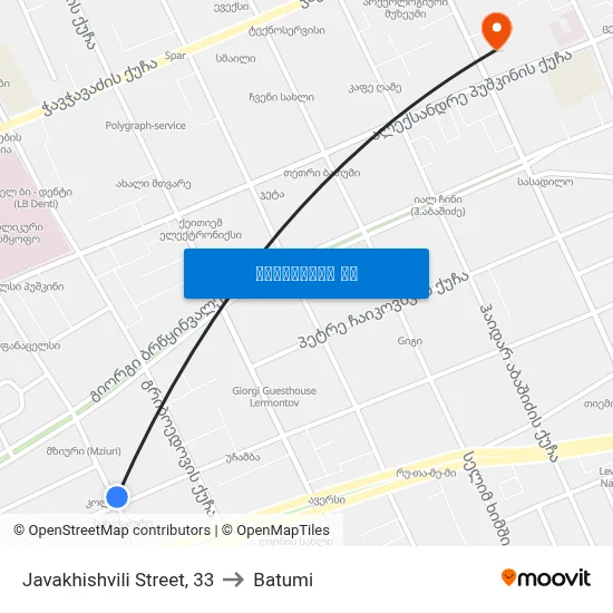 Javakhishvili Street, 33 to Batumi map
