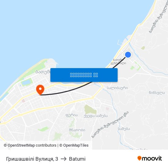 Гришашвілі Вулиця, 3 to Batumi map