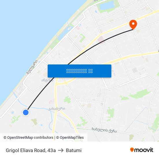 Grigol Eliava Road, 43a to Batumi map
