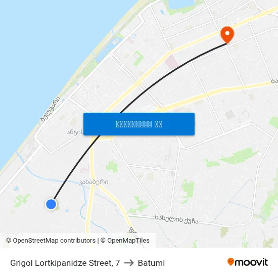 Grigol Lortkipanidze Street, 7 to Batumi map