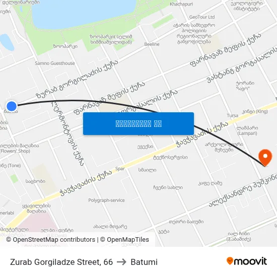 Zurab Gorgiladze Street, 66 to Batumi map