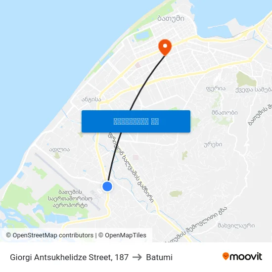 Giorgi Antsukhelidze Street, 187 to Batumi map