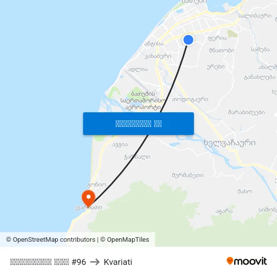 ლერმონტოვის ქუჩა #96 to Kvariati map