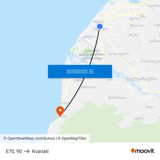E70, 90 to Kvariati map
