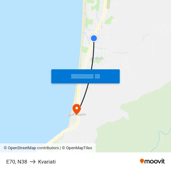 E70, N38 to Kvariati map