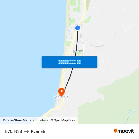 E70, N38 to Kvariati map