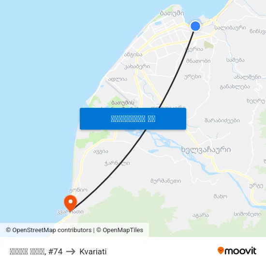 ბაქოს ქუჩა, #74 to Kvariati map