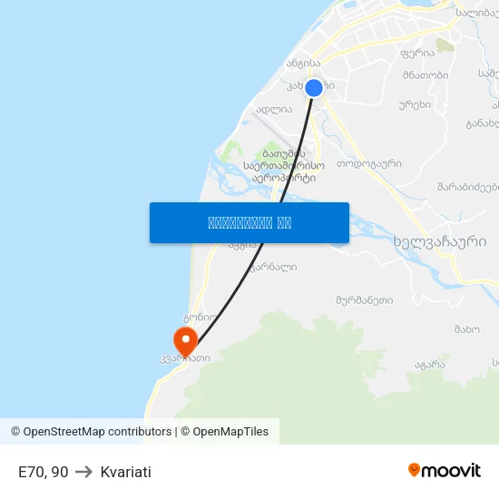 E70, 90 to Kvariati map