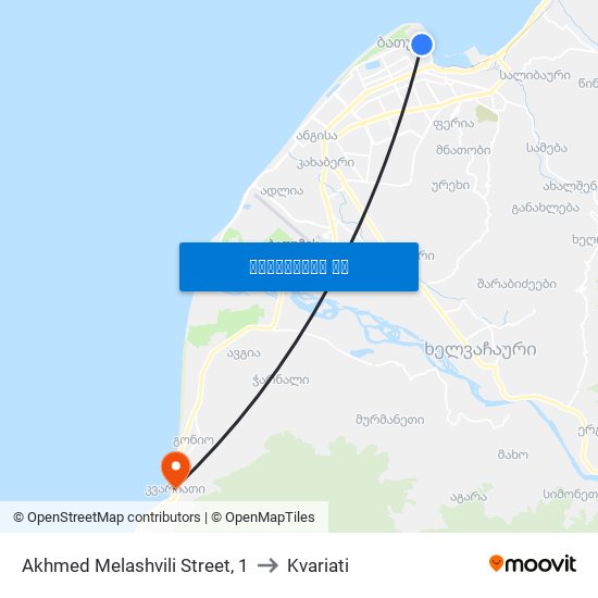 Akhmed Melashvili Street, 1 to Kvariati map