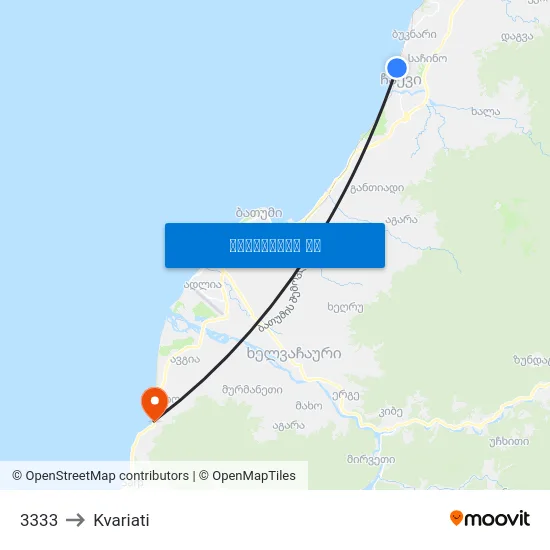3333 to Kvariati map