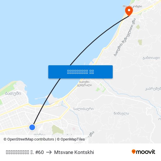 ვარშანიძის ქ. #60 to Mtsvane Kontskhi map