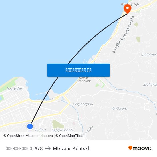 ვარშანიძის ქ. #78 to Mtsvane Kontskhi map