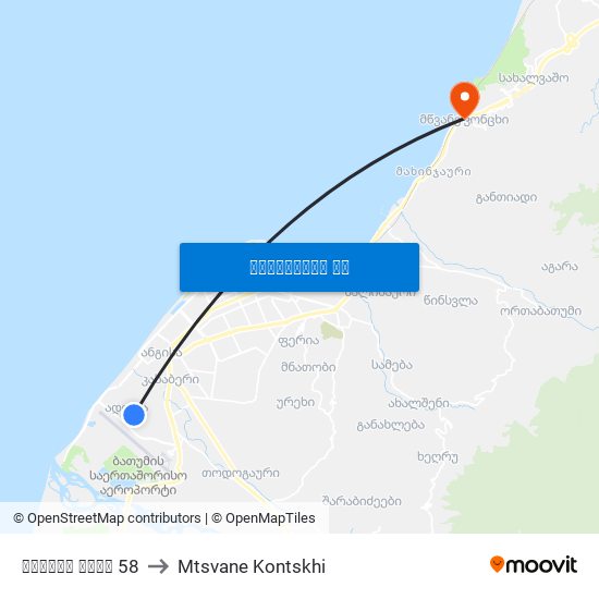 ადლიის ქუჩა 58 to Mtsvane Kontskhi map