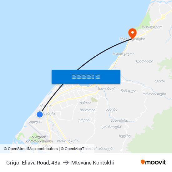 Grigol Eliava Road, 43a to Mtsvane Kontskhi map