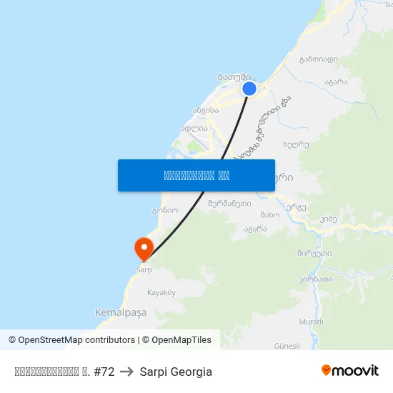 გოგებაშვილის ქ. #72 to Sarpi Georgia map