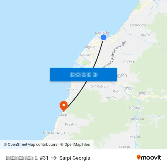 ბარათაშვილის ქ. #31 to Sarpi Georgia map