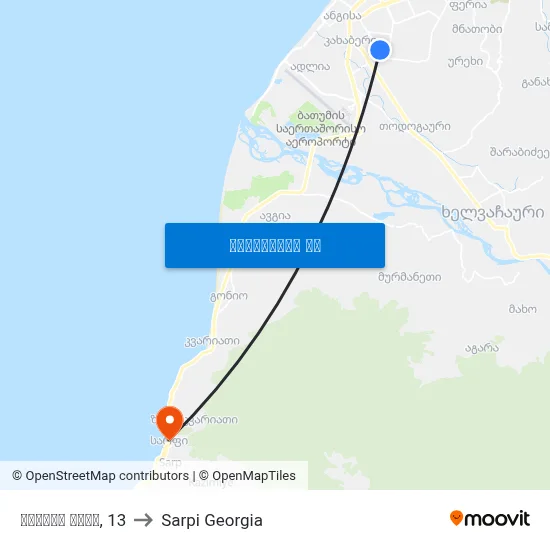 რურუას ქუჩა, 13 to Sarpi Georgia map