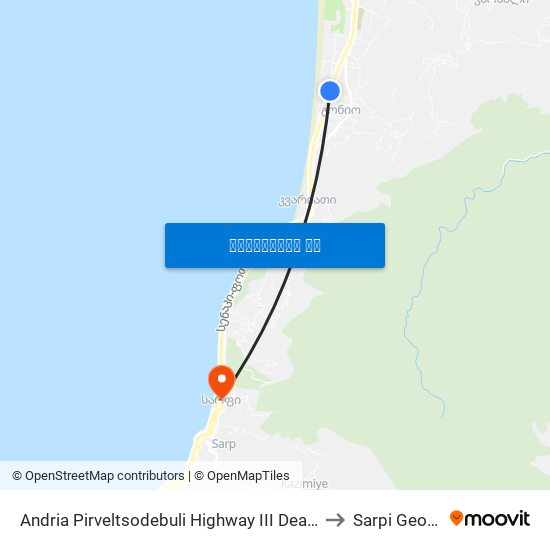 Andria Pirveltsodebuli Highway III Deadlock, 3 to Sarpi Georgia map